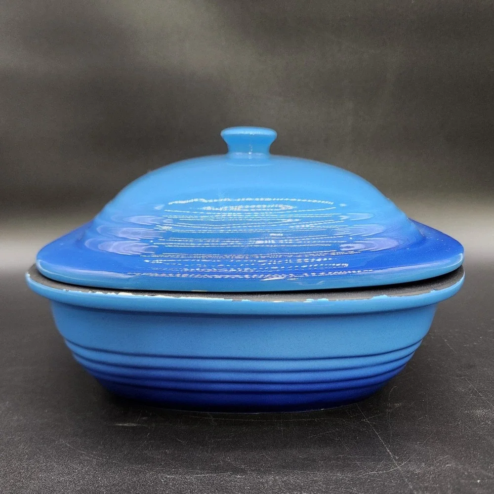 Unbranded Blue  Rectangular Casserole Dish Lidded Stoneware Non-stick Coating